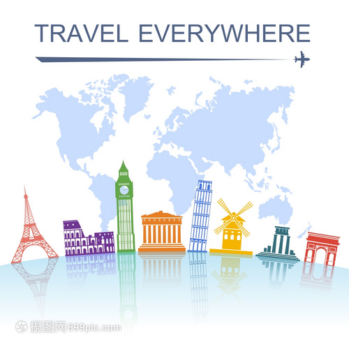 壮观光年 旅行社全球地标海报与意大利比萨斜塔的抽象艺术